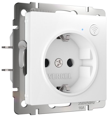 Розетка с заземлением по Wi-Fi без рамки Werkel 1-м. белый глянцевый картинка